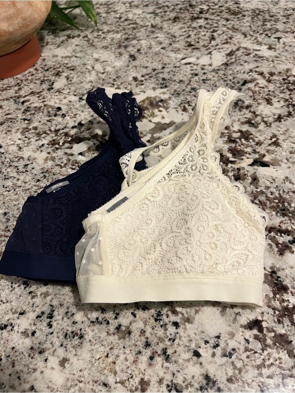 2 pair- Aerie Navy & white  Lace Wireless Bralette